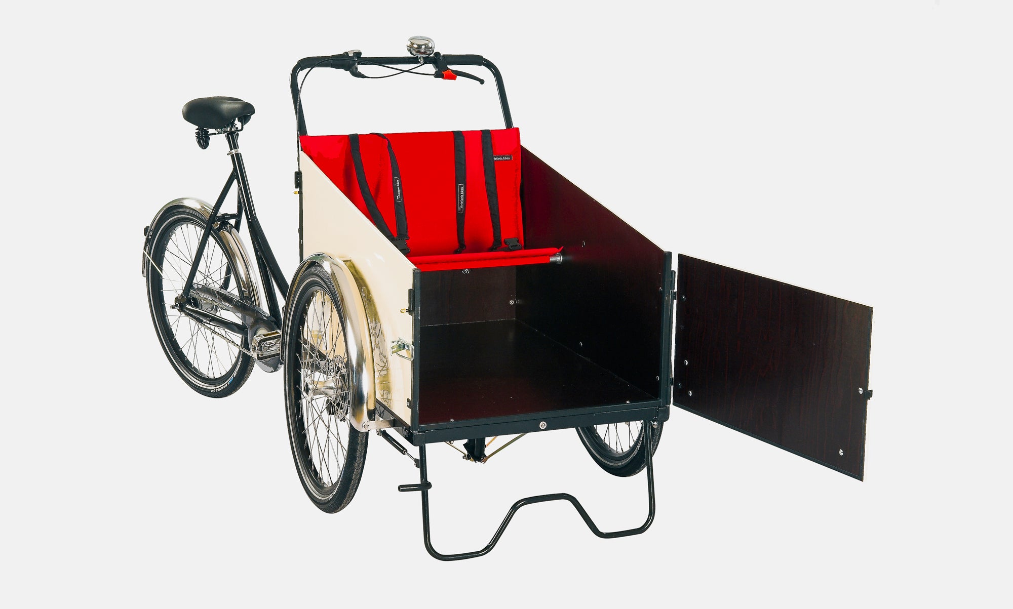 Detail view of Kickstand for Cargo Bike Box with Open Front Box