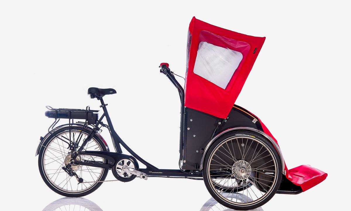 electric bicycle rickshaw Christiania Model T Electric Trishaw Hood Red / Red Blanket